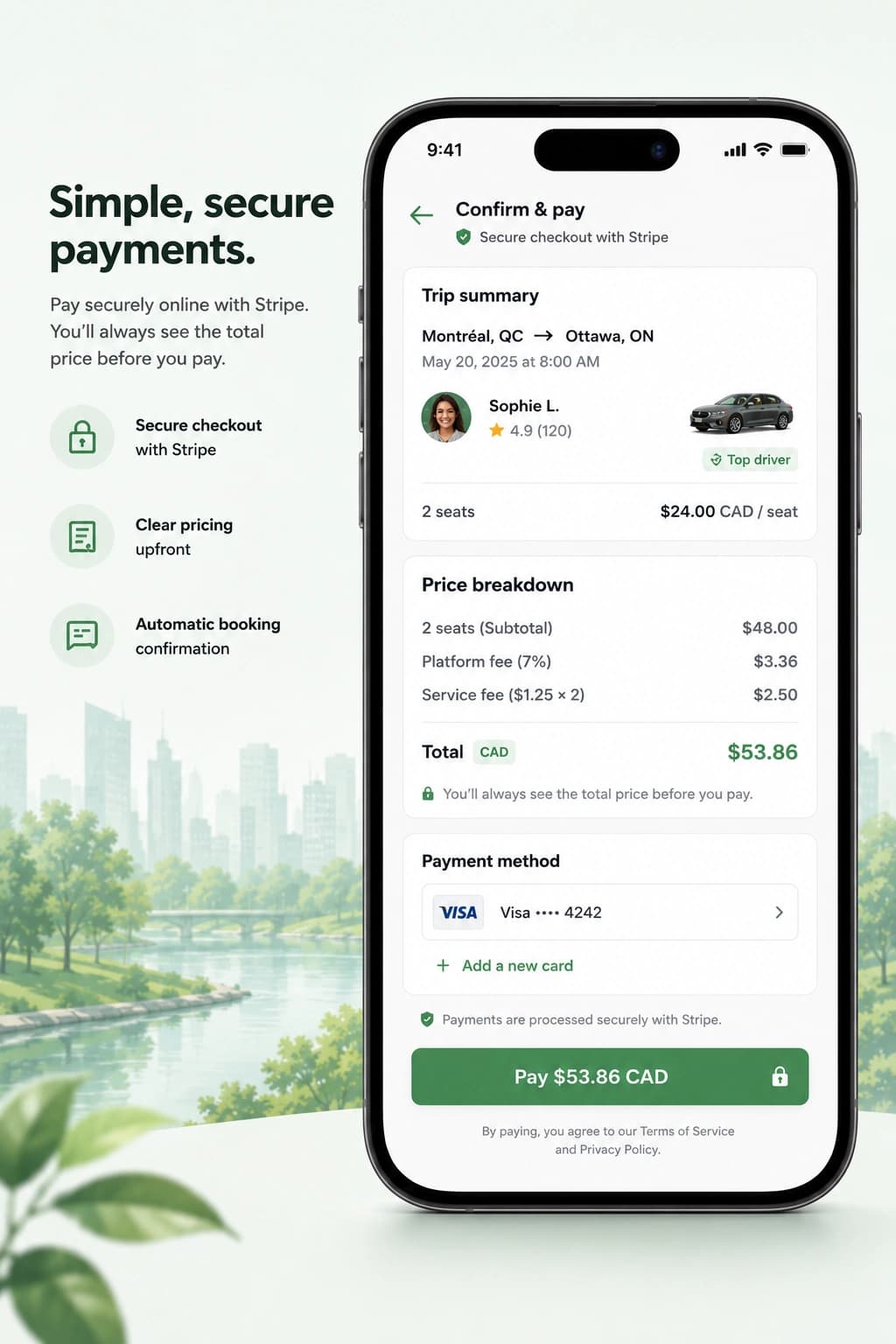 Secure CapitalCommute payment screen